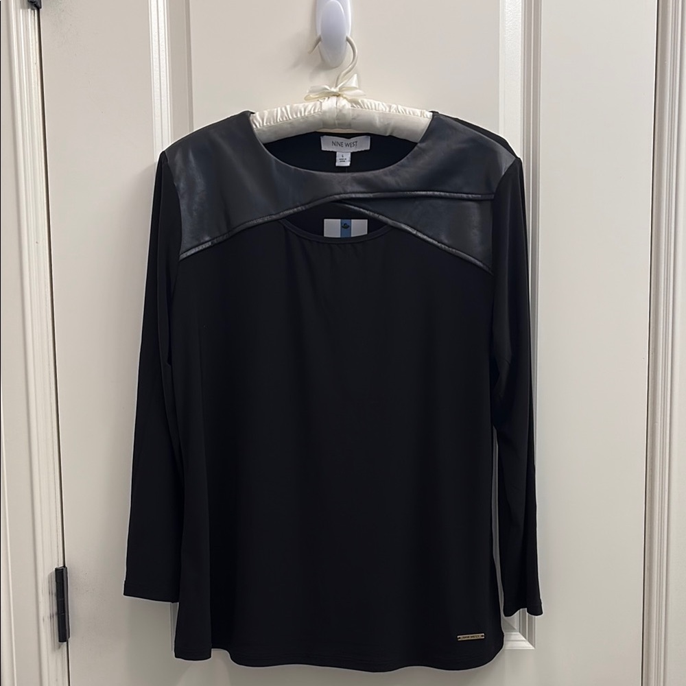 Nine West Black Leather Jersey Top